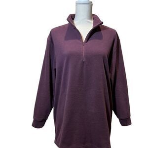 Butterfleece Quarter Zip Ladies Pullover Collared Top in Plum Size Large